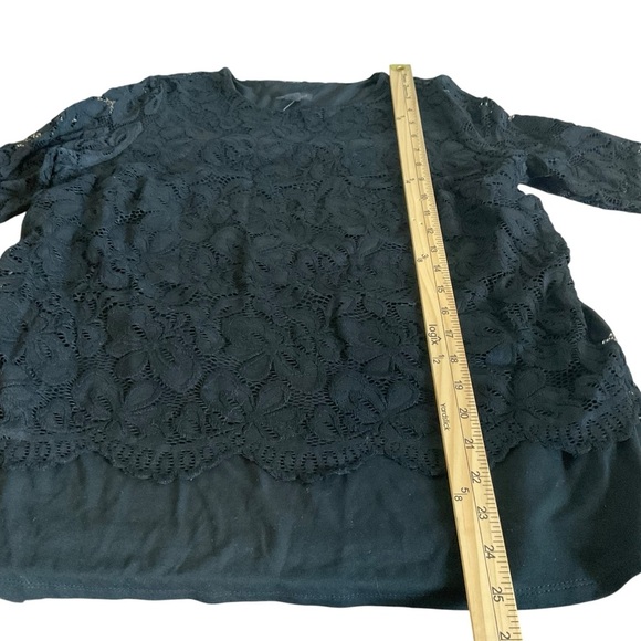 J Jill Wearever Black Floral Lace Overlay Quarter Sleeve - Picture 8 of 9